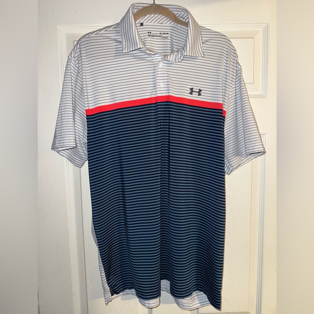 Under Armour Men's Polo Shirt - Navy, White, and Red